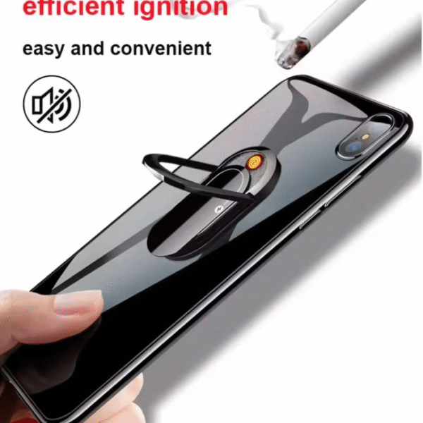 حامل موبايل ذكي + ولاعة قابل للطي بشحن USB – تصميم معدني أنيق